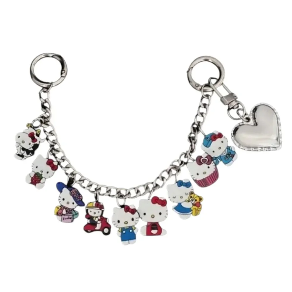 Hello Kitty Keychain Bag Charm Silver Tone